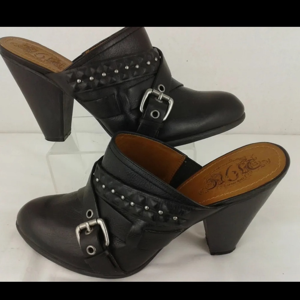 Nine West Black Leather Mules with Silver Accents